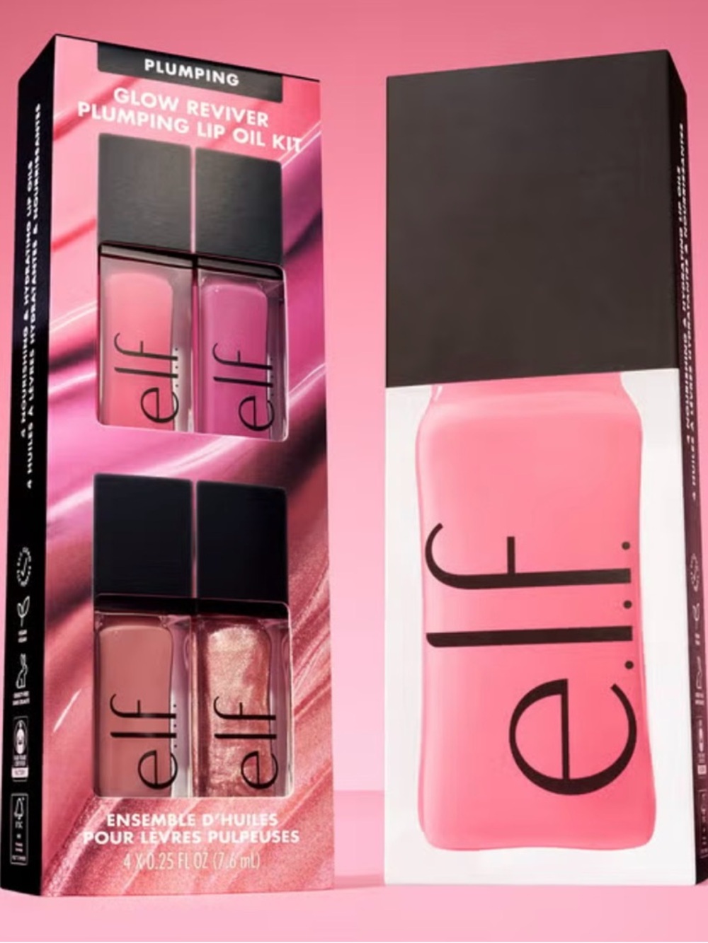 Elf Plumping Glow Reviver Lip Oil Kit - Pink & Nude Shades